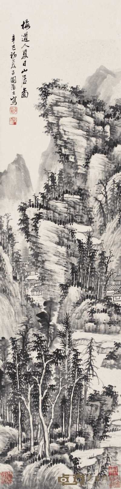 张石园 1941年作 夏日山居 镜心 102×25cm